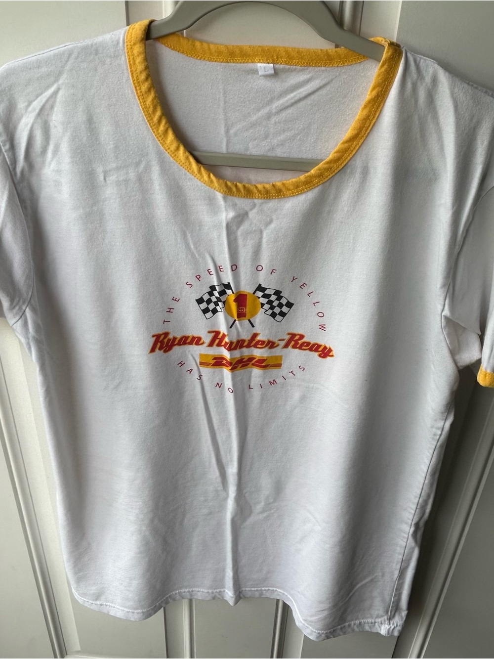 White Short Sleeve Tee with Yellow Trim